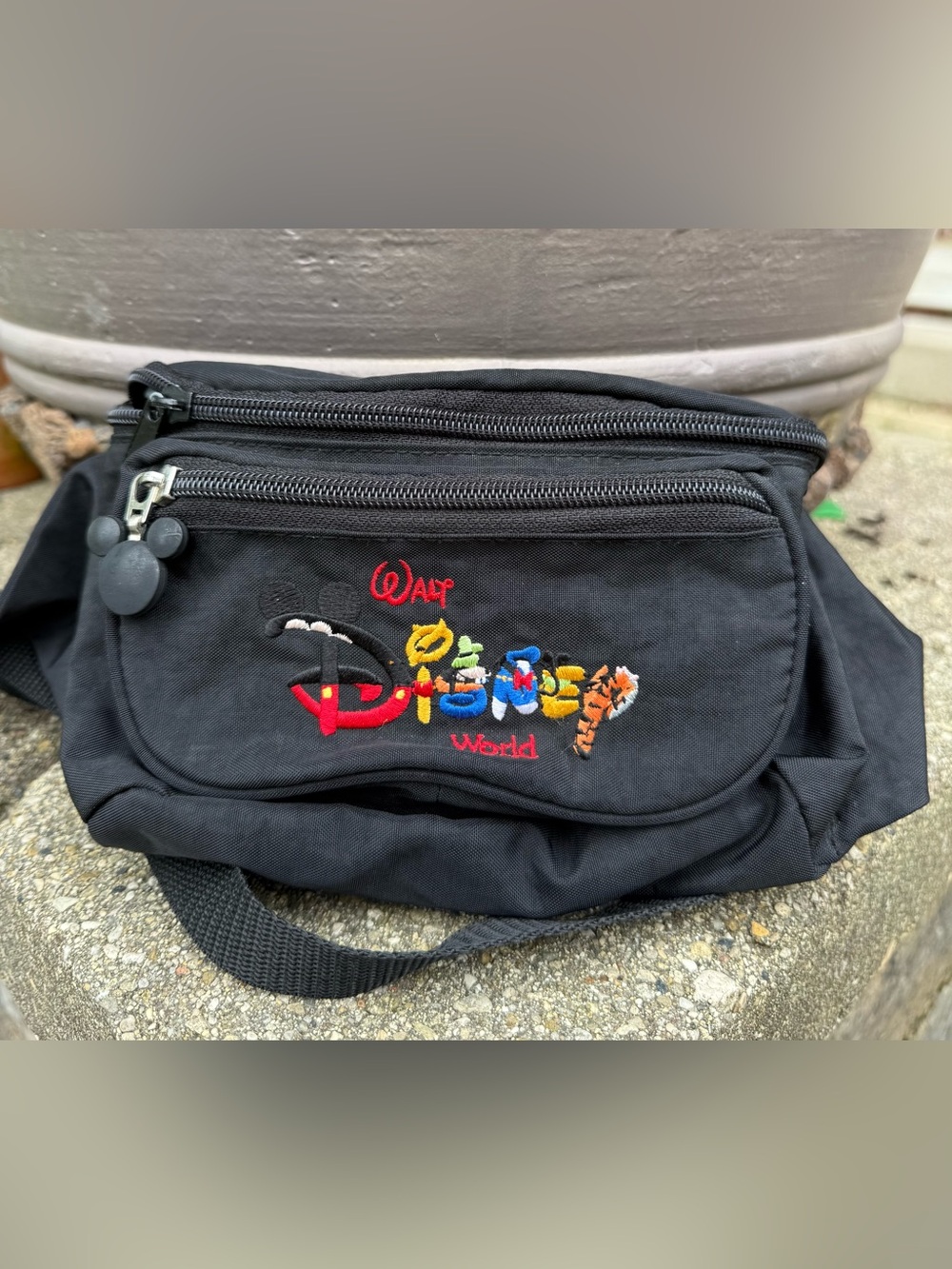 VTG Disney Black Fanny Waist Bag with Multicolor Embroidered Logo